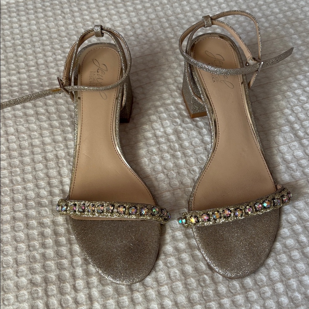 Jewel Badgley Mischka Odonna Embellished Ankle Strap Sandal, Gold: Size 8
